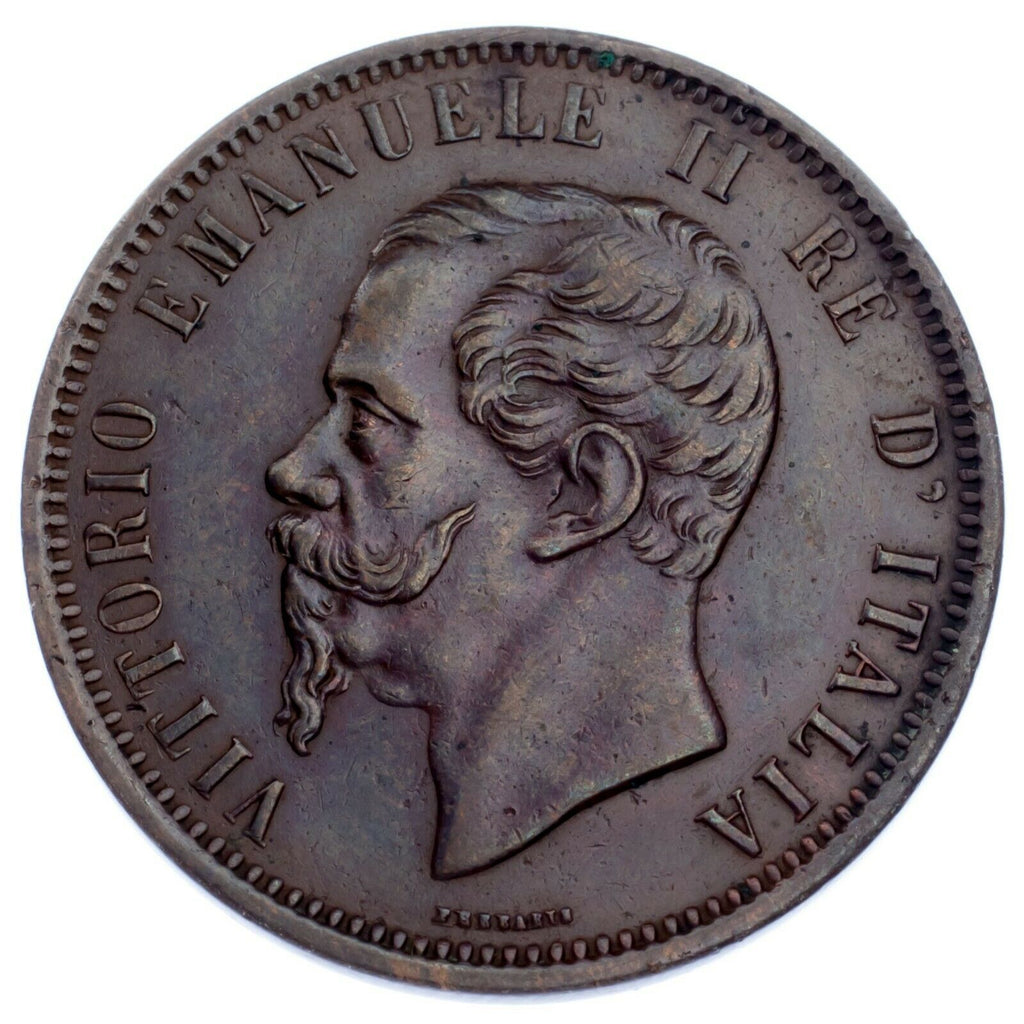 1862 Italy 10 Centesimi Coin in XF, KM# 11.1