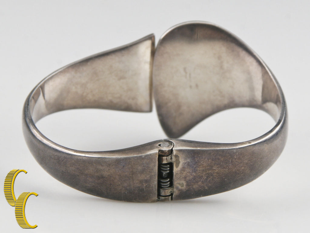 Escorcia .950 Silver Clamper Cuff Bracelet w/ Hinge & Bezel-Set Onyx Cabochon