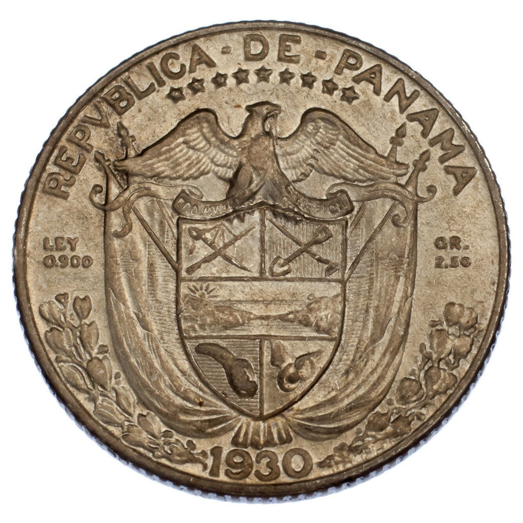1930 Panama 1/10 Balboa Silver coin in AU Condition KM #10.1