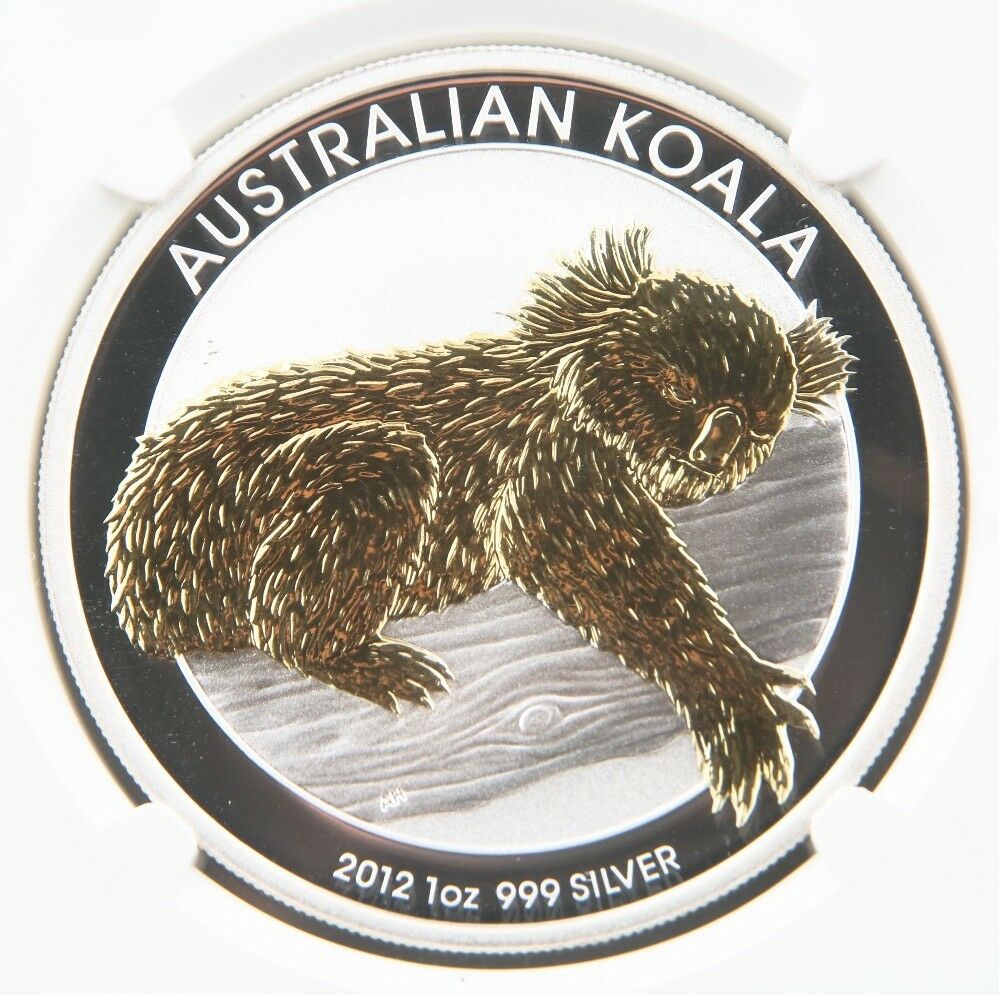 2012-P Australia Dollar 1oz Gilded Silver Koala NGC MS-70 Slabbed Early Releases