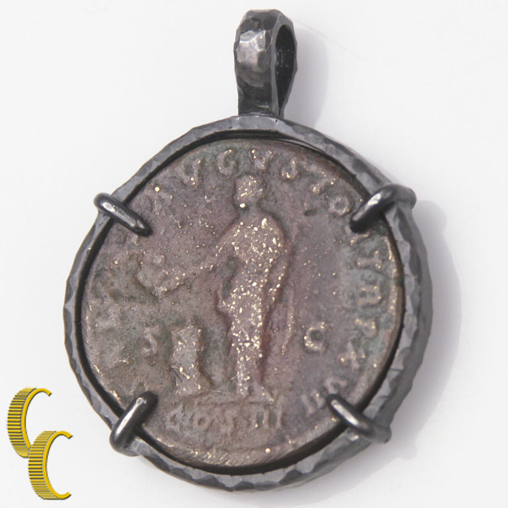 ANCIENT ROMAN COIN IN SILVER ANTIQUED BEZEL PENDANT 24.7 grams