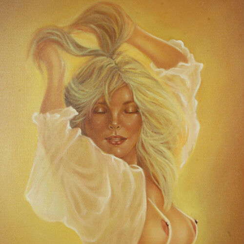 Untitled (Woman w/ Open Sheer Blouse) By Anthony Sidoni 1980 Signed Oil Painting