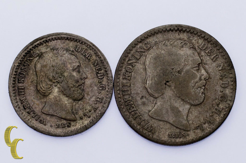 Lot of 2 Netherlands Coins 1850 5 Cent XF Condition, 1876 10 Cent VF+ Condition