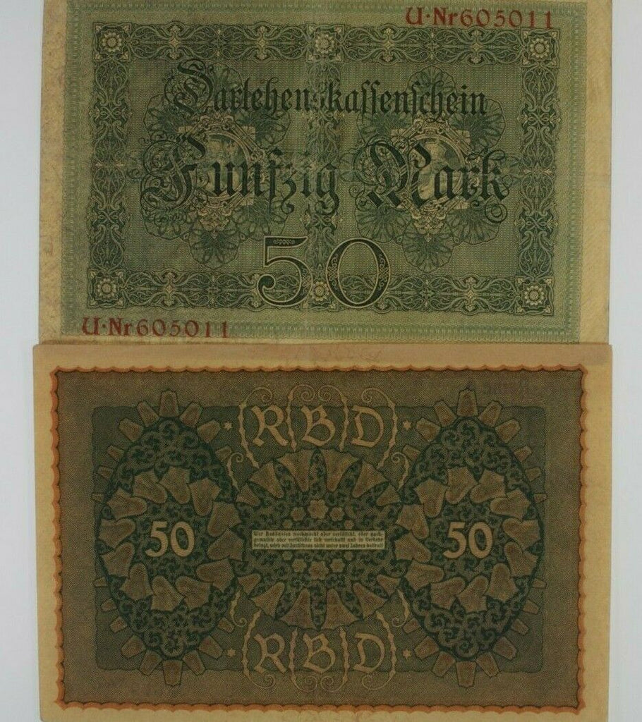 1914-1919 Germany 2-Note Currency Set // German Empire 50 Mark Banknotes