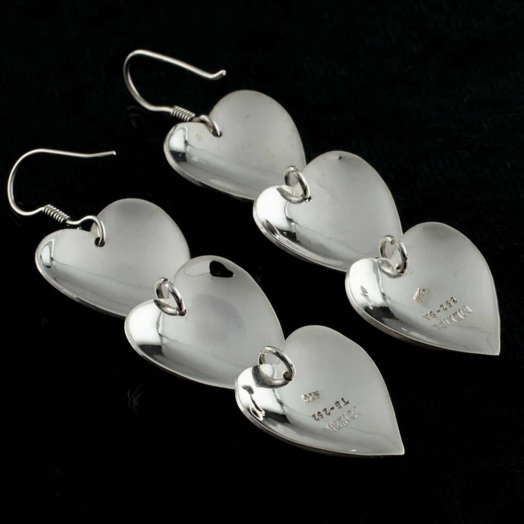 Sterling Silver .925 Three Heart Drop Earrings Great Gift for Her!