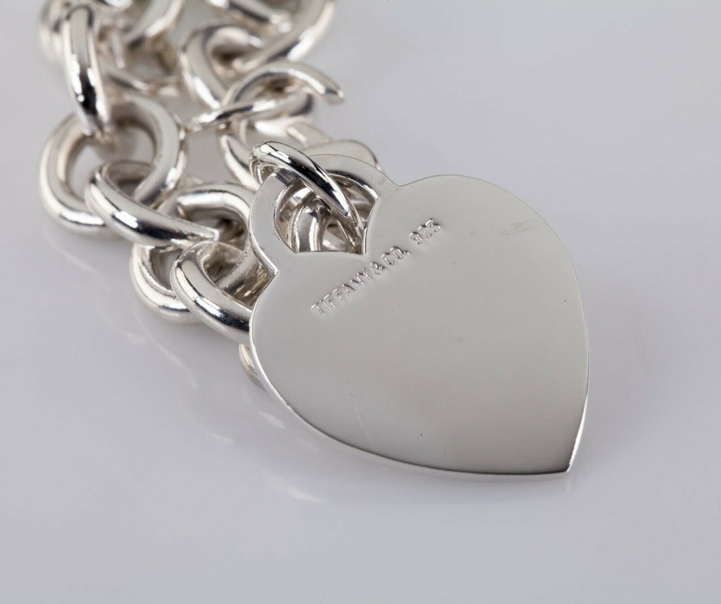 Tiffany & Co. Sterling Silver Blank Heart Tag Charm Bracelet Retails $375