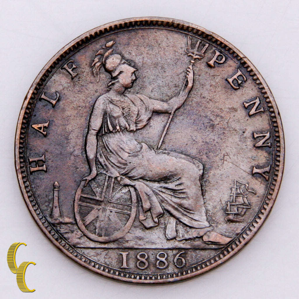 1886 Great Britain 1/2 Penny  (VF+) Very Fine Plus Condition