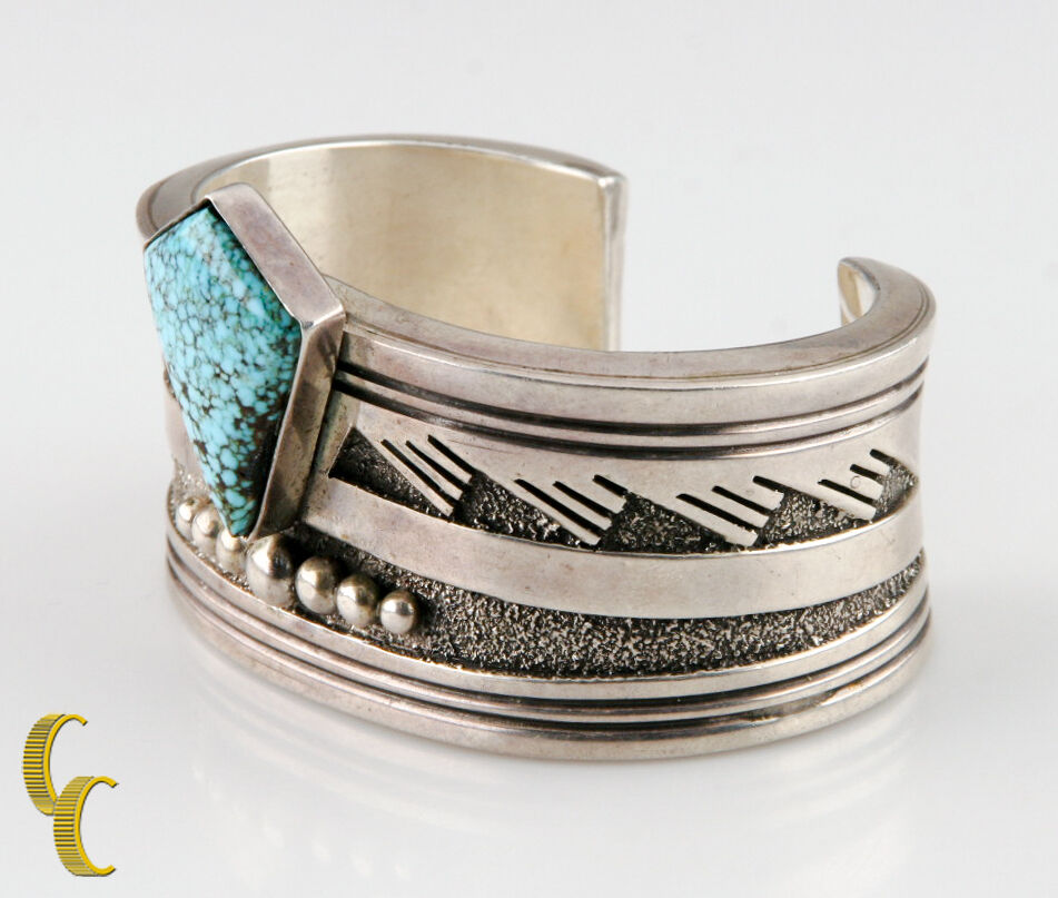 Designer Abraham Begay Native American Sterling Silver Cuff Turquoise Stone