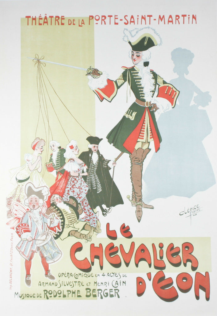 "Le Chevalier d'Eon" By Clerice French Poster Lithograph on Paper 37"x26"