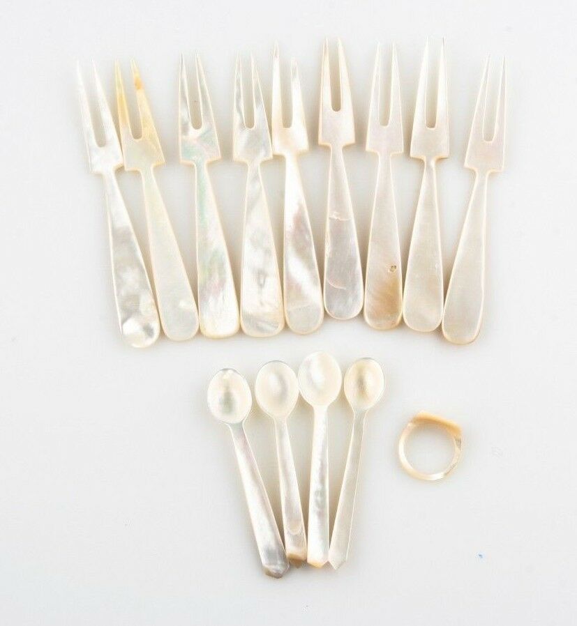 Lot of 14 Mother-of-Pearl Cocktail Hors d'oeuvres Utensils! Amazing Unique Set!