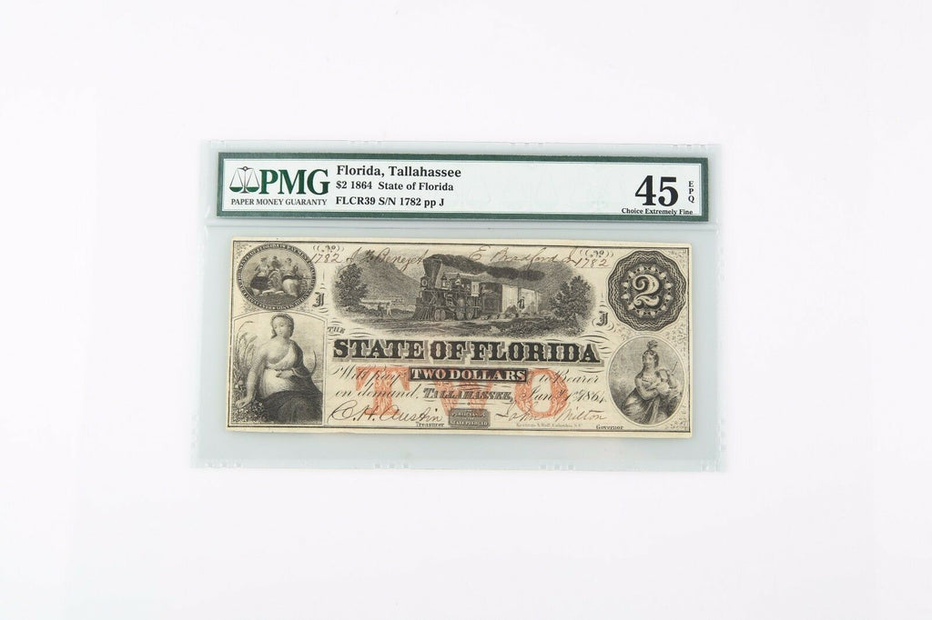 1864 Confederate $2 Note CXF-45 EPQ PMG Choice Extra Fine Tallahassee CSA Rebel
