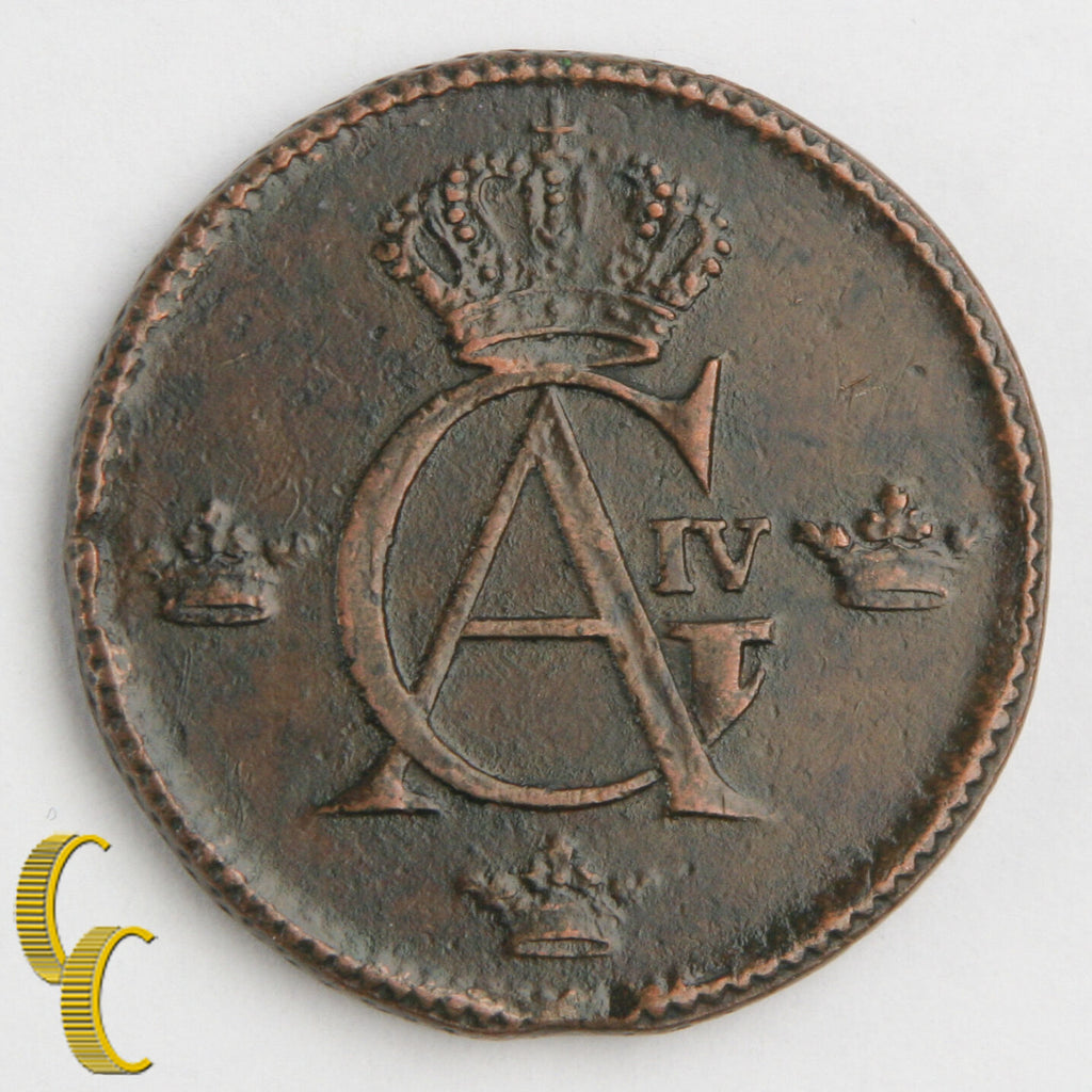 1803 Sweden 1/2 Skilling in XF Condition, KM# 565