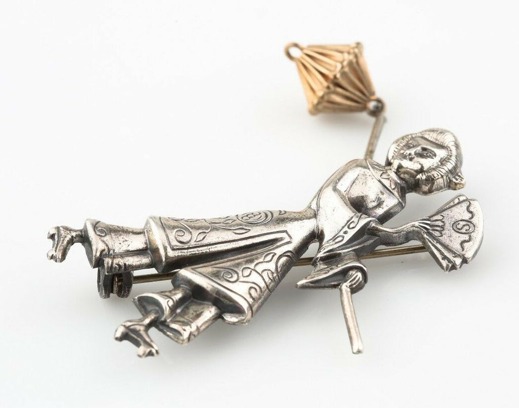 Sterling Silver Dangle Brooch of an Asian Woman with Lantern by Lang