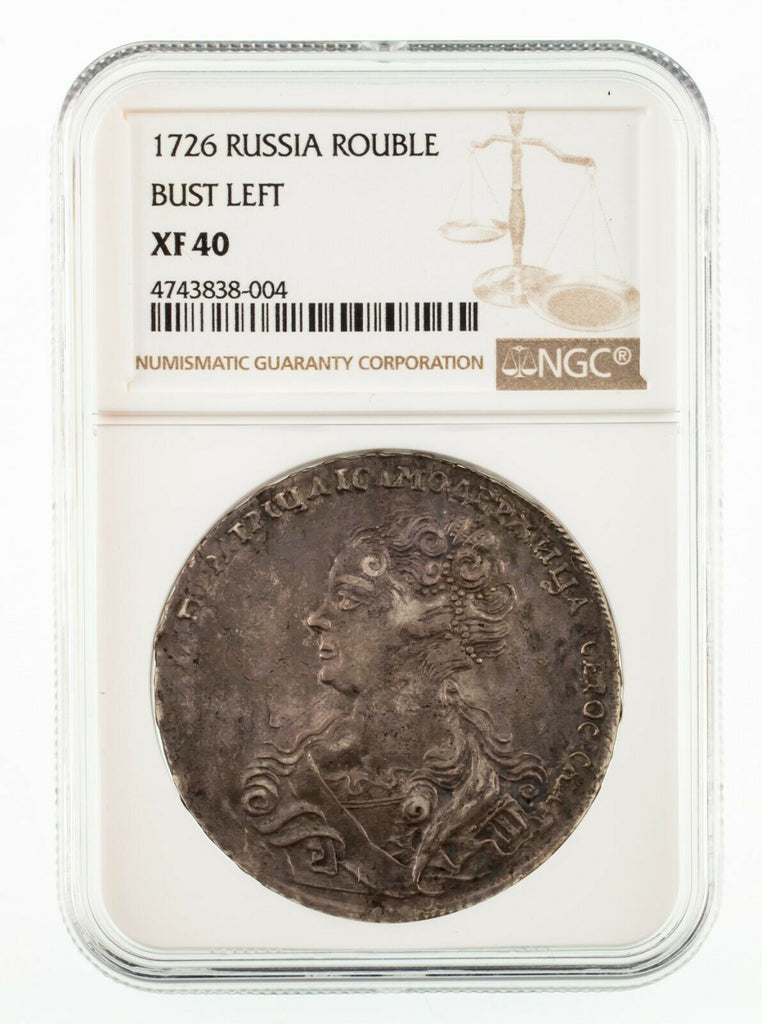 1726 Russia Rouble Bust Left Catherine I Graded by NGC as XF40 KM #168