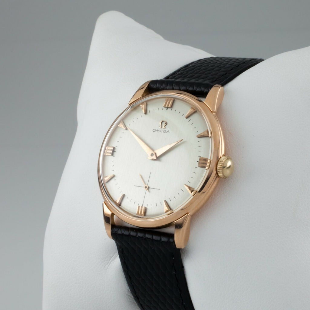 Omega 18k Rose Gold Vintage Hand-Winding Watch Cal. 267 w/ Black Leather Band