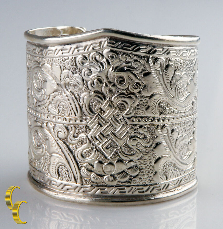 Sterling Silver .925 Extra Wide Cuff  Bracelet Vine Pattern Gift for Her