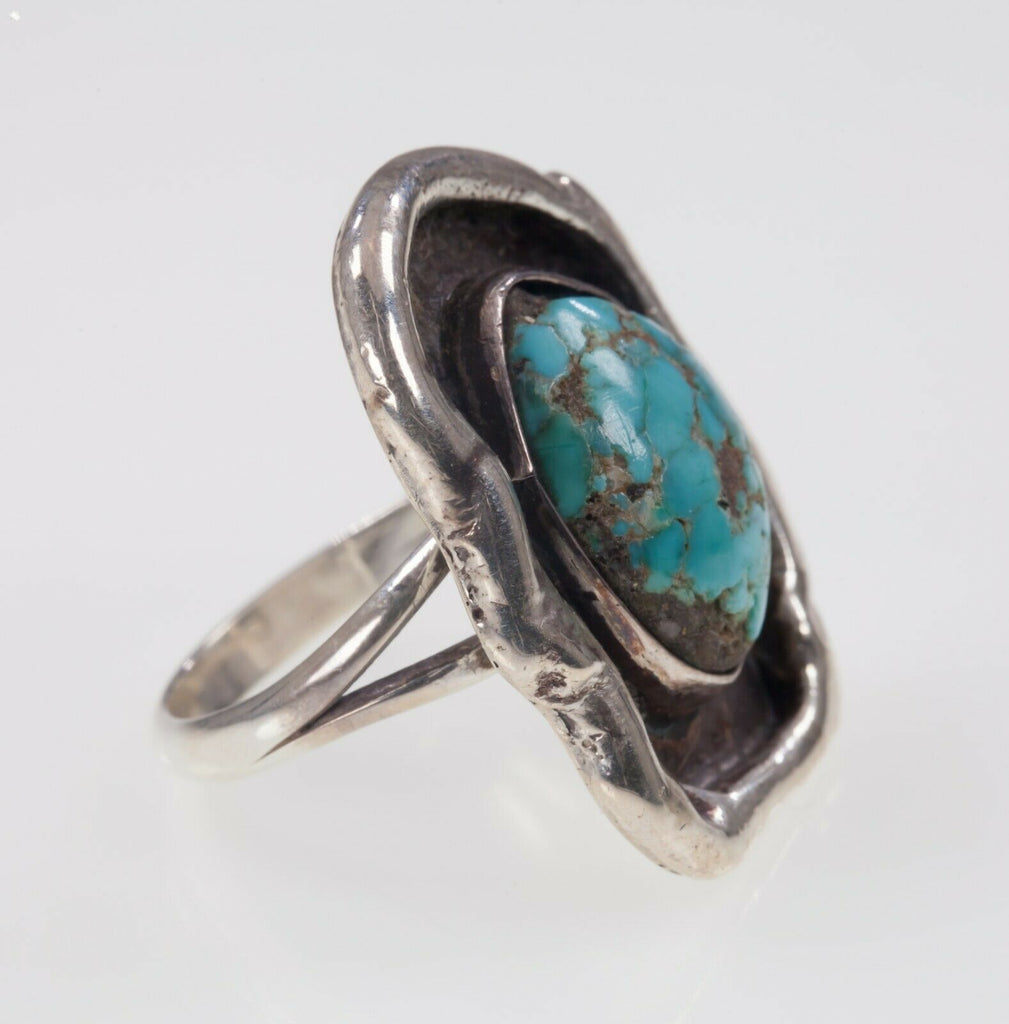 Vintage Navajo Sterling Silver Turquoise Ring Sz 10.50