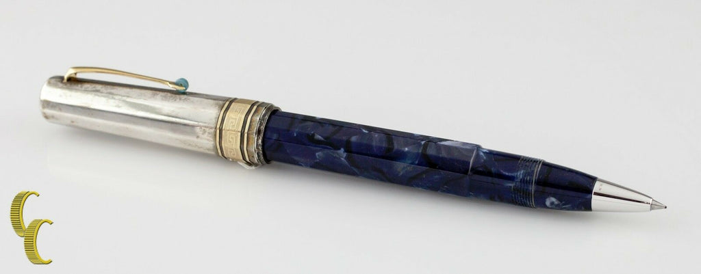 Omas Celluloid Paragon Blue Royale Rollerball Pen w/ Stainless Steel Cap