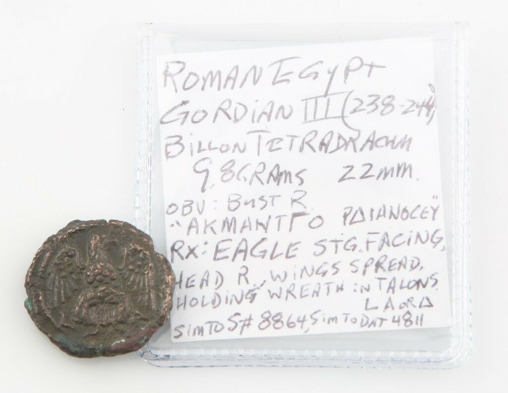 238-244 AD Roman Egypt Billon Tetradrachm Coin (Rev:VF+) Gordian III Eagle S8864