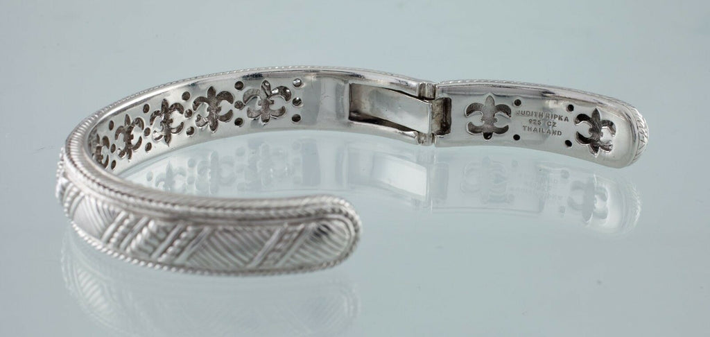 Judith Ripka Sterling Silver Hinged Cuff Bracelet w/ CZ Accents