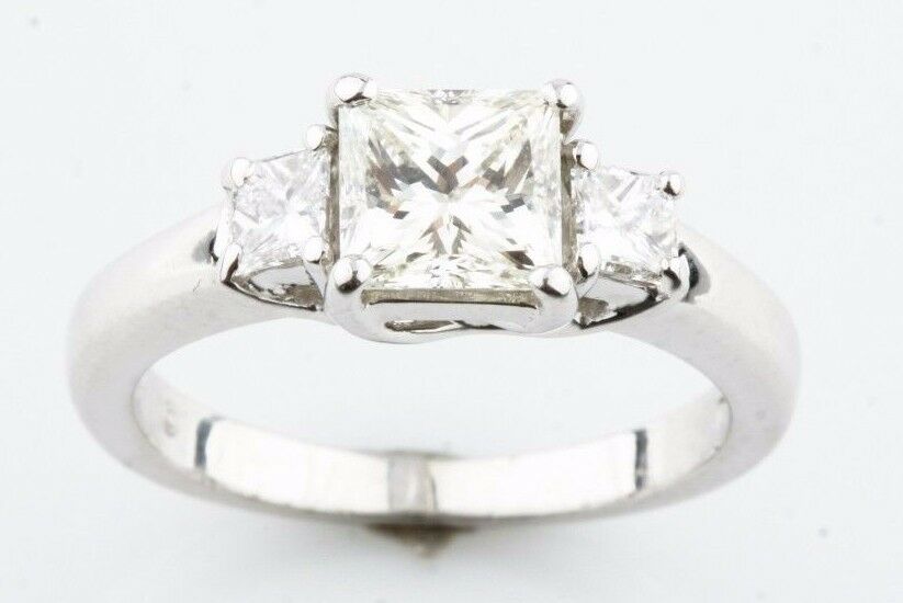 Jeff Cooper Platinum Princess Cut 3 Stone Diamond Engagement Ring