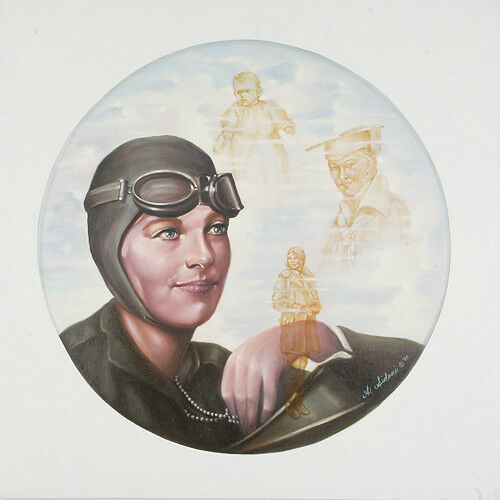 Untitled (Female Pilot) By Anthony Sidoni Signed Oil on Canvas 24"x24"