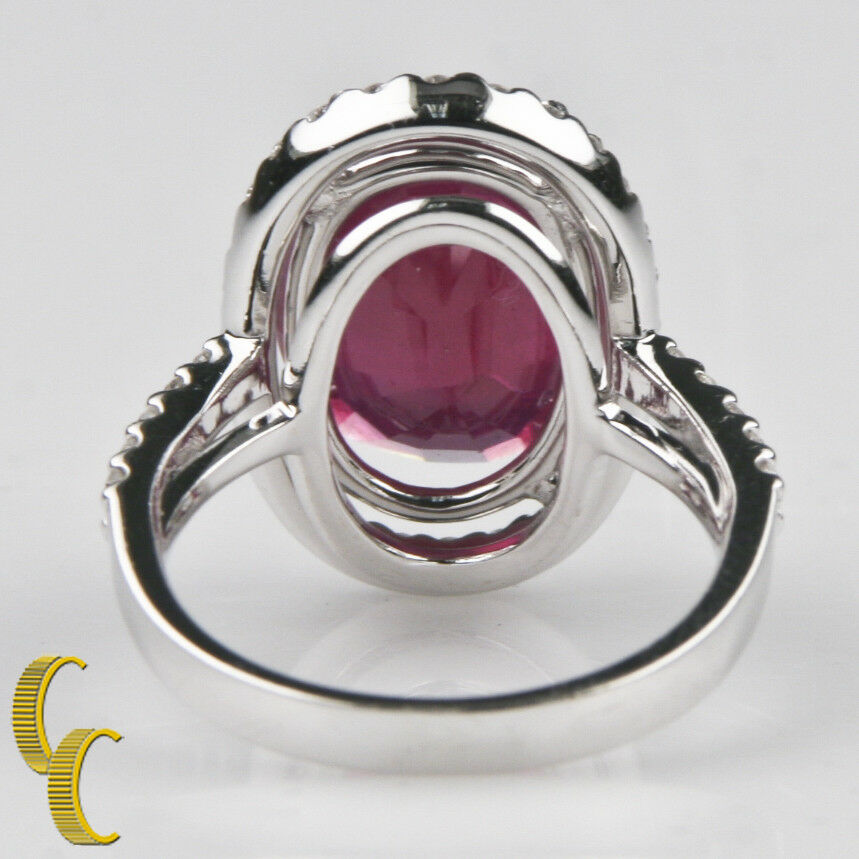 Ruby Solitaire 14k White Gold Cocktail Ring w/ Diamond Accents Size 7