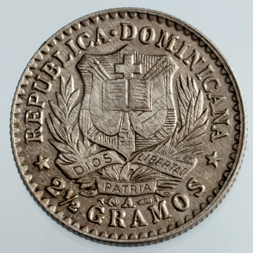 1897-P Dominican Republic 10 Centavos Silver Coin in AU Condition KM #13