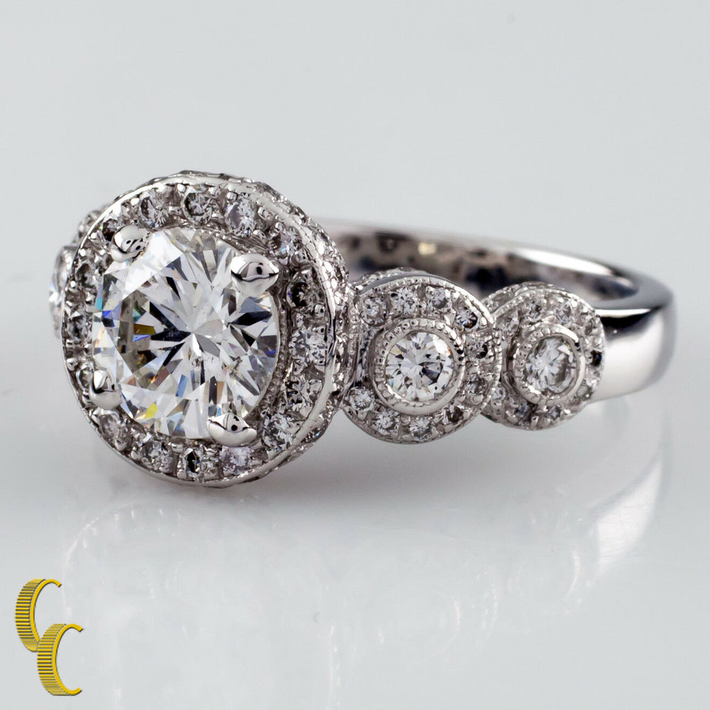 1.77 Carat Round Brilliant Diamond 18k White Gold Engagement Ring Size 6.25