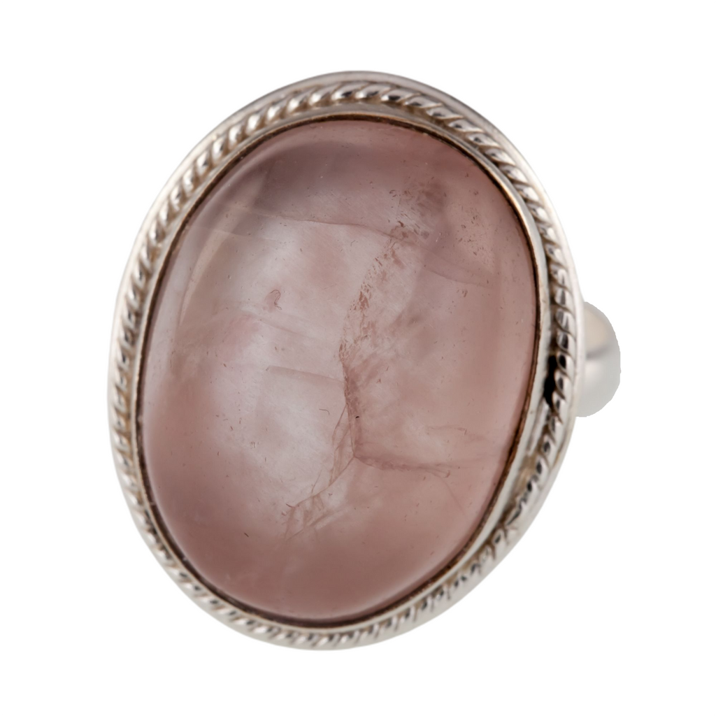 Sterling Silver Ring w/ Rose Quartz Cabochon Oval Size 7.25