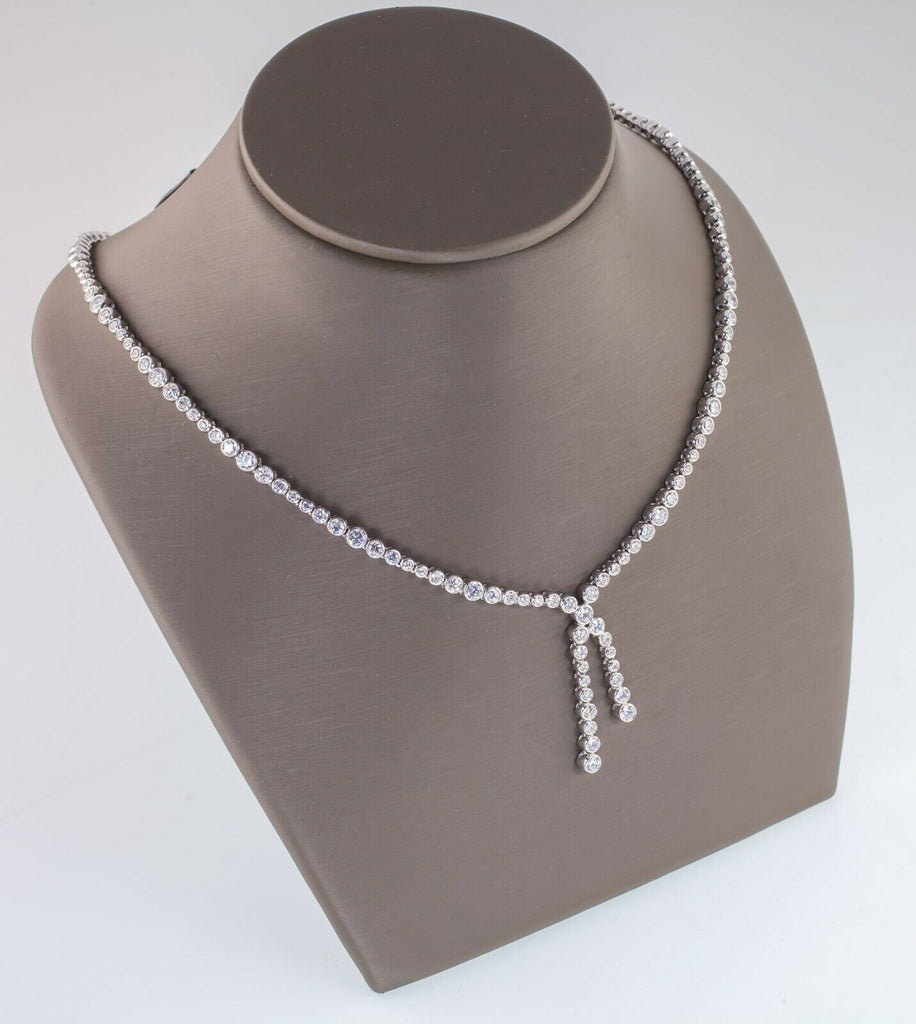 10.00ct t.w. Gorgeous CZ Tennis Necklace Set In Rhodium Plated Sterling, 16"