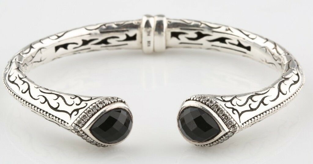 Scott Kay Jewelry 925 Etch Sterling Silver and Diamond-Framed Onyx Cuff Bracelet