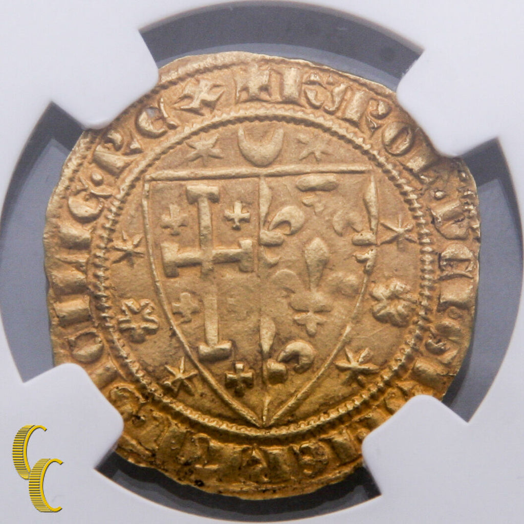 1266-1278 Italy Saluto d'oro Charles Gold Coin Naples FR-808 Graded by NGC AU58