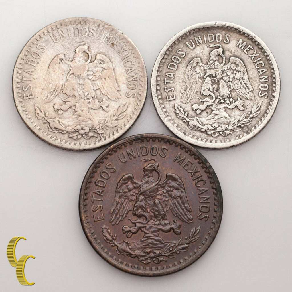 1906, 1911 & 1919 Mexico Centavos 1C, 10C & 20C Lot of 3 Coins