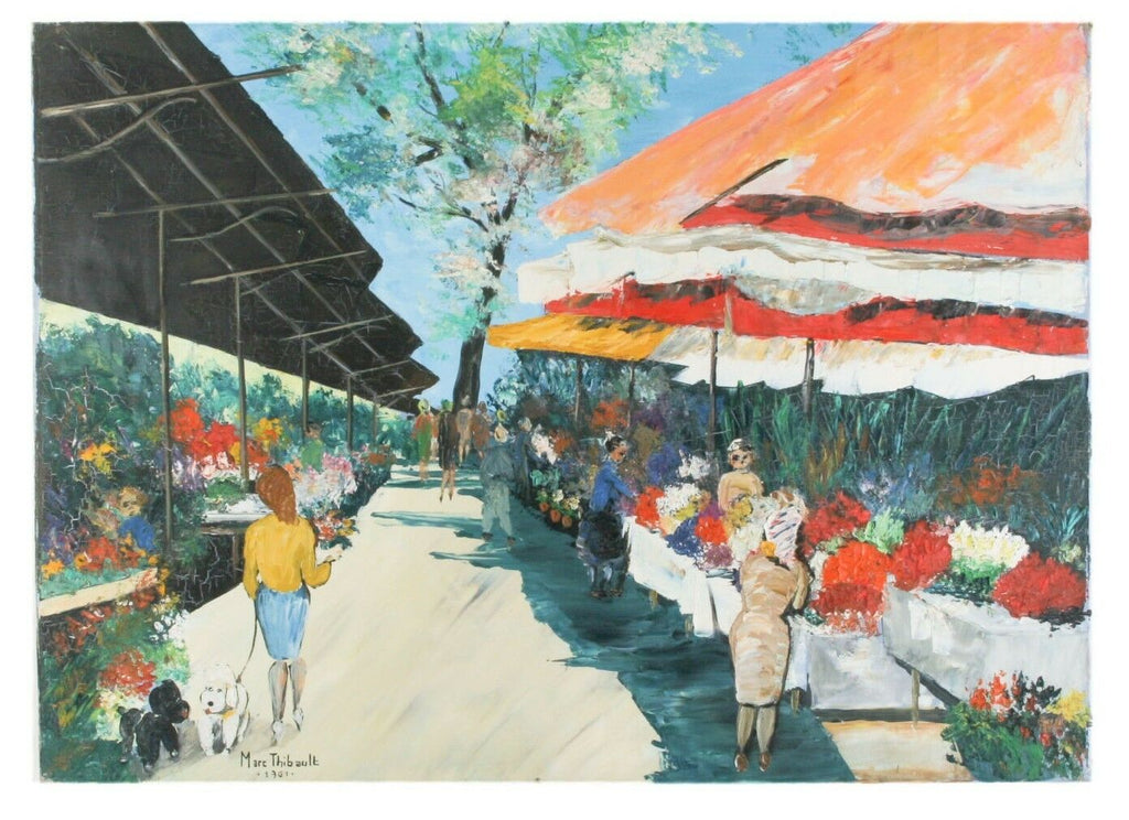 "Flower Market" by Marc Thibault, Oil on Canvas, 21" x 29" Executed 1961 w/ CoA