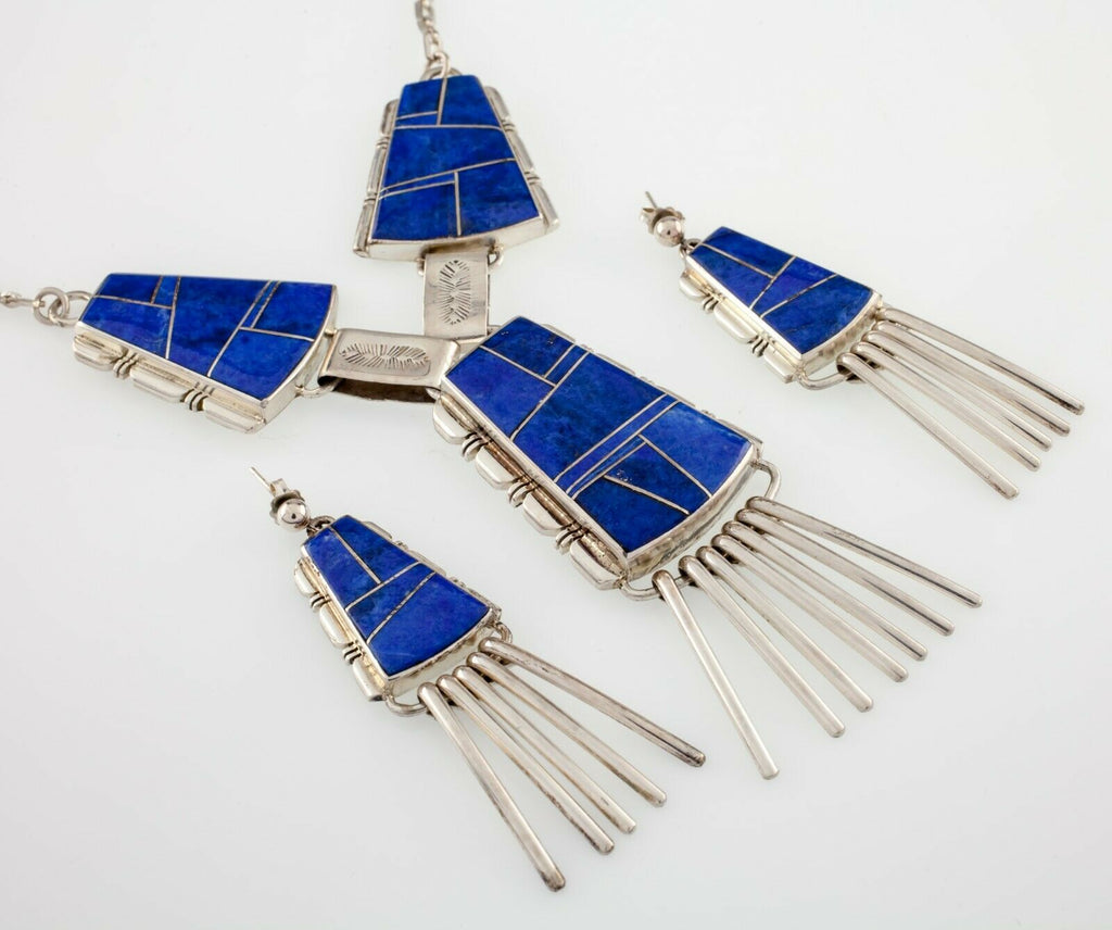 Navajo Lapis lazuli Sterling Silver Necklace & Matching Earrings by J. Charley