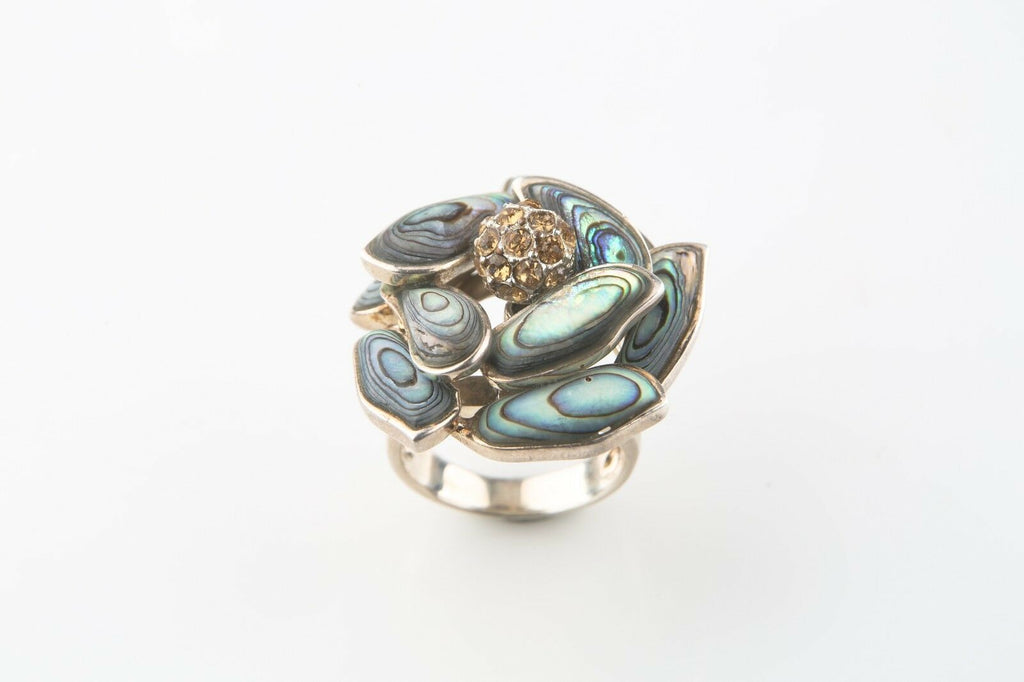 Big and Beautiful Sterling Silver Abalone Flower Ring