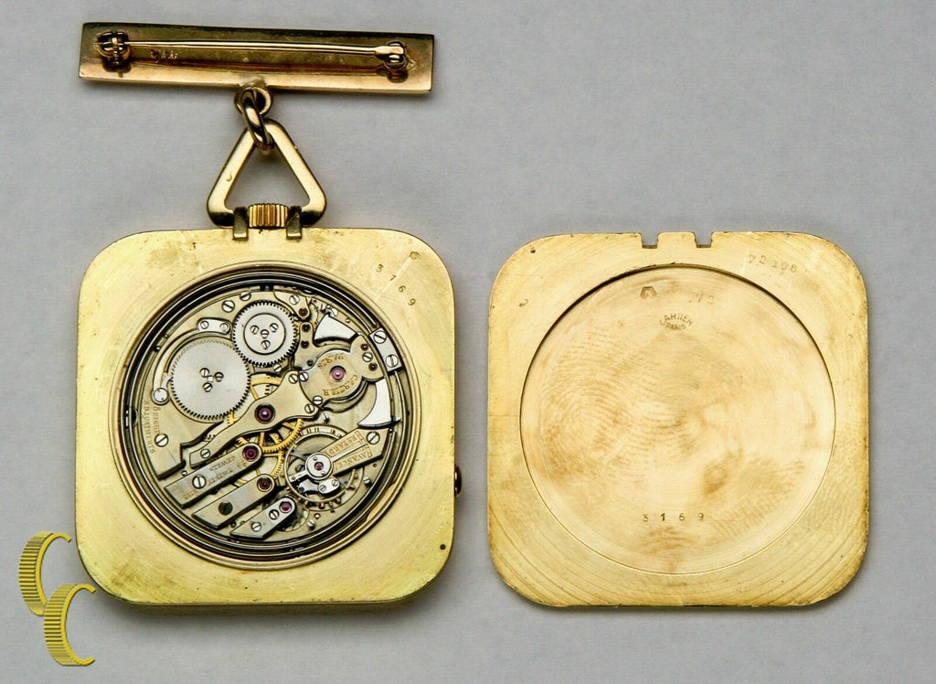 Cartier Gold Square Antique Pocket Watch, 29 Jewels Repeater w/ Original Pouch