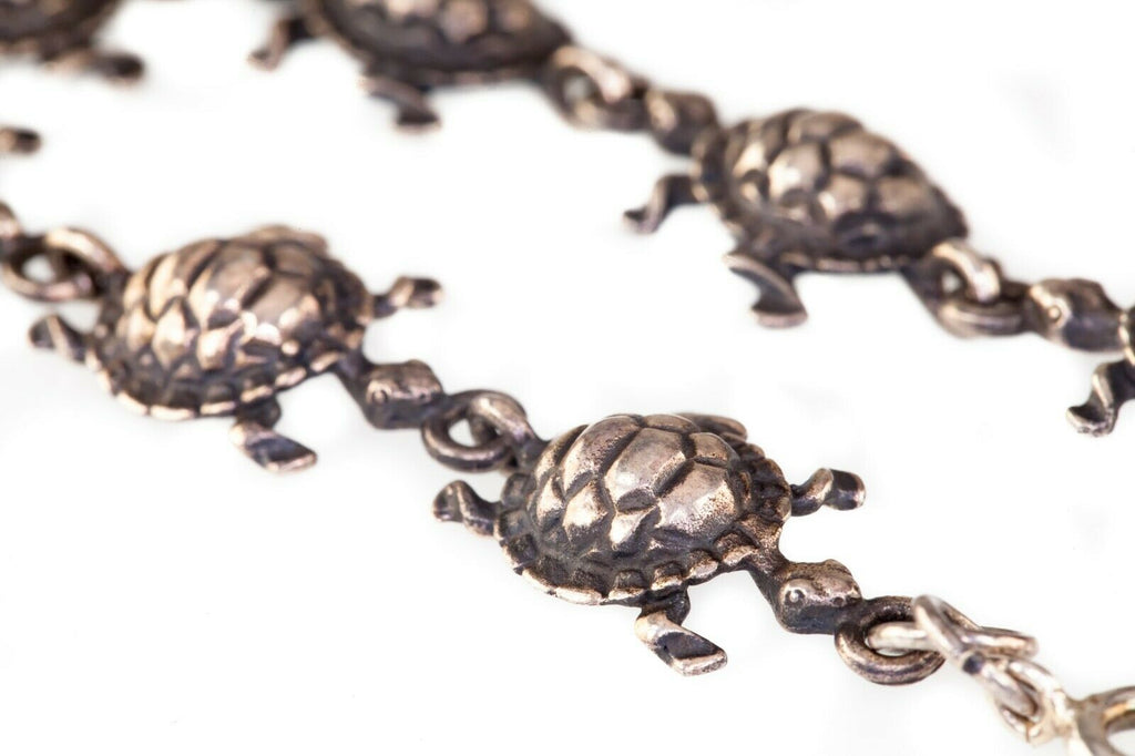 Sterling Silver 3-D Turtle Link Bracelet 7"