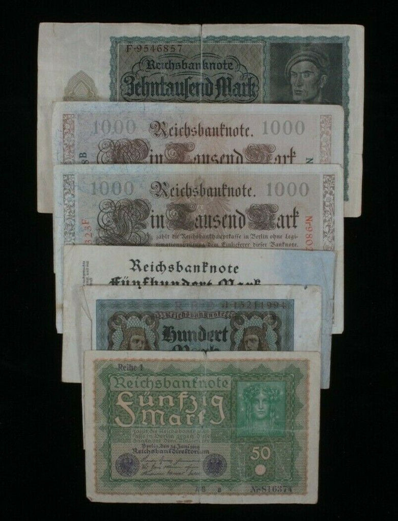 1910-1922 Germany 6-Notes Currency Set // German Empire & Weimar Republic Marks