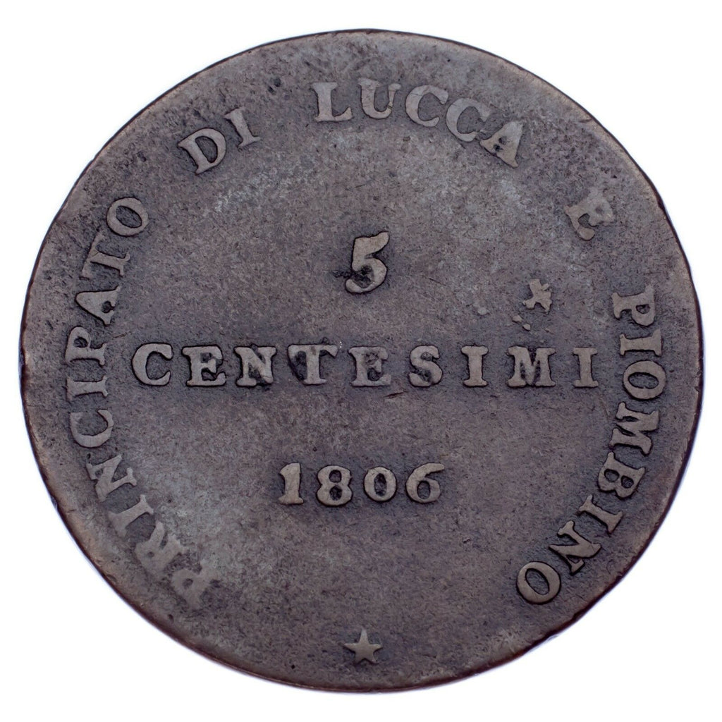 1806 Italian States Lucca 5 Centesimi KM #22 VF+ Condition