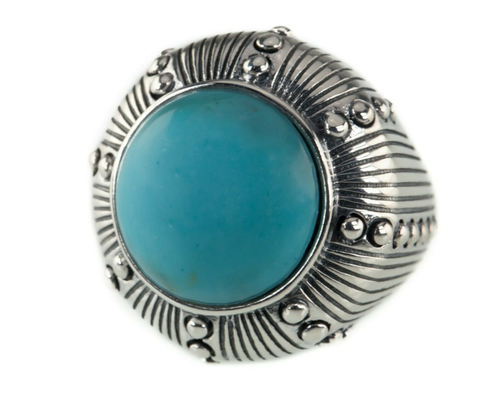 Round Cabochon Turquoise Sterling Silver Large Ring Size 7.50