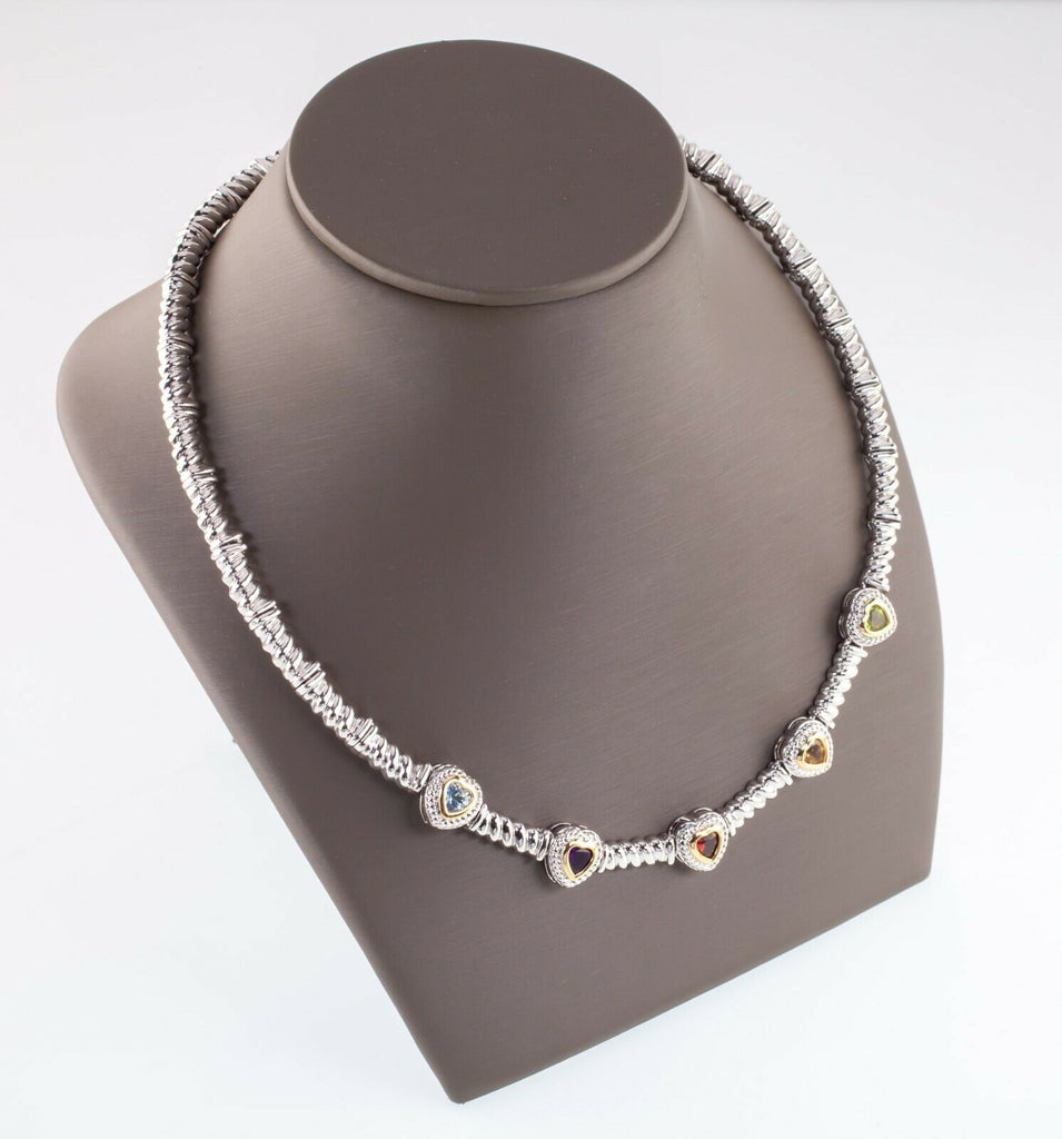 Gorgeous Multi Colors Genuine Gemstones Necklace Set In Sterling Silver