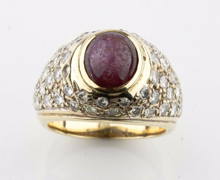 14k Yellow Gold Star Ruby and Diamond Dome Ring Size 5.75 TCW = 2.50 ct