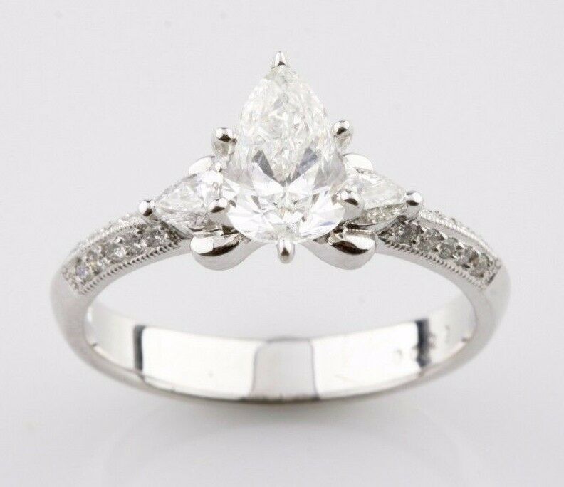 1.36 carat Pear Shape Diamond 18k White Gold Engagement Unity Ring Size 6.75