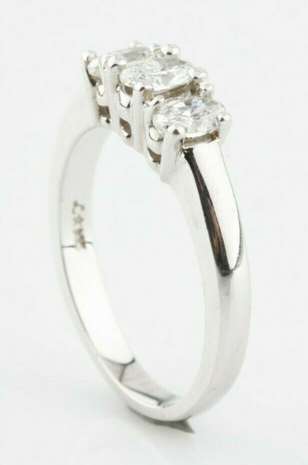 14k White Gold Oval Diamond Three-Stone Engagement Ring Size 6.75 TDW = 0.75