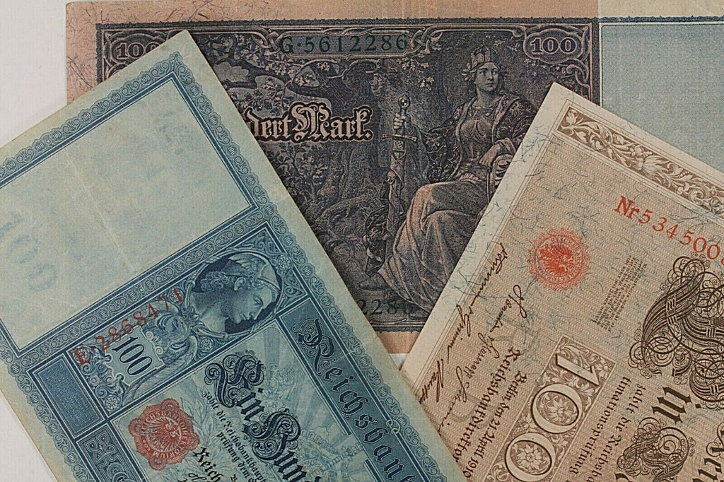 1910 German Empire 3-Note Currency Set // Germany 100 & 1000 Mark Reichsbanknote