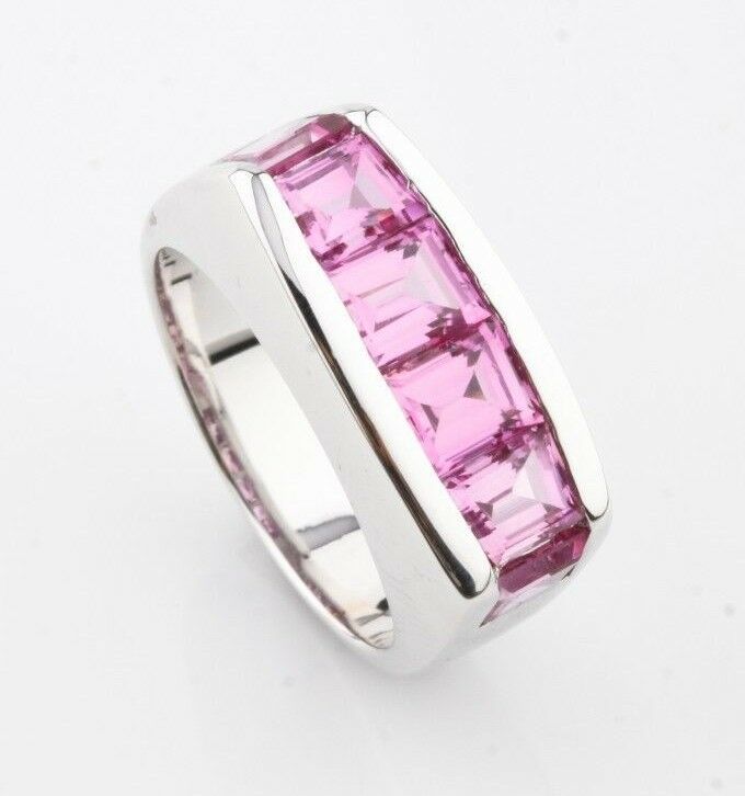 Pink Sapphire Invisibly Set 14k White Gold Band RIng Size 8