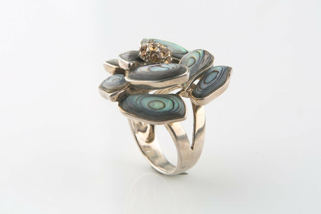 Big and Beautiful Sterling Silver Abalone Flower Ring