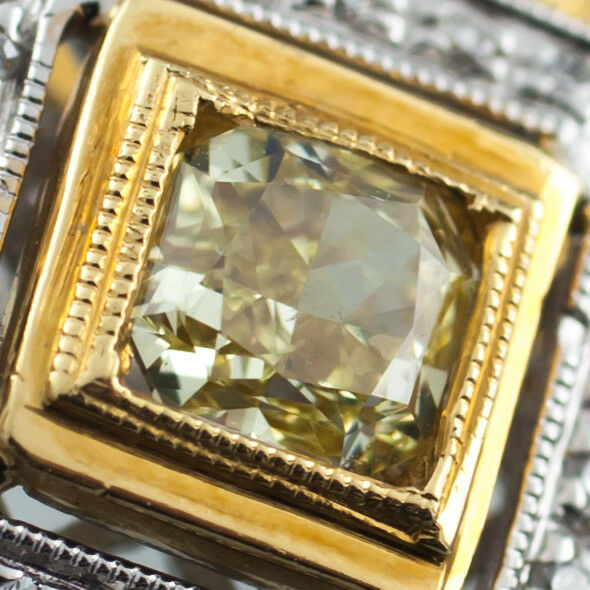 18k Two Tone Gold Fancy Yellow Princess Cut Diamond Drop Earrings TDW 1.22 ct